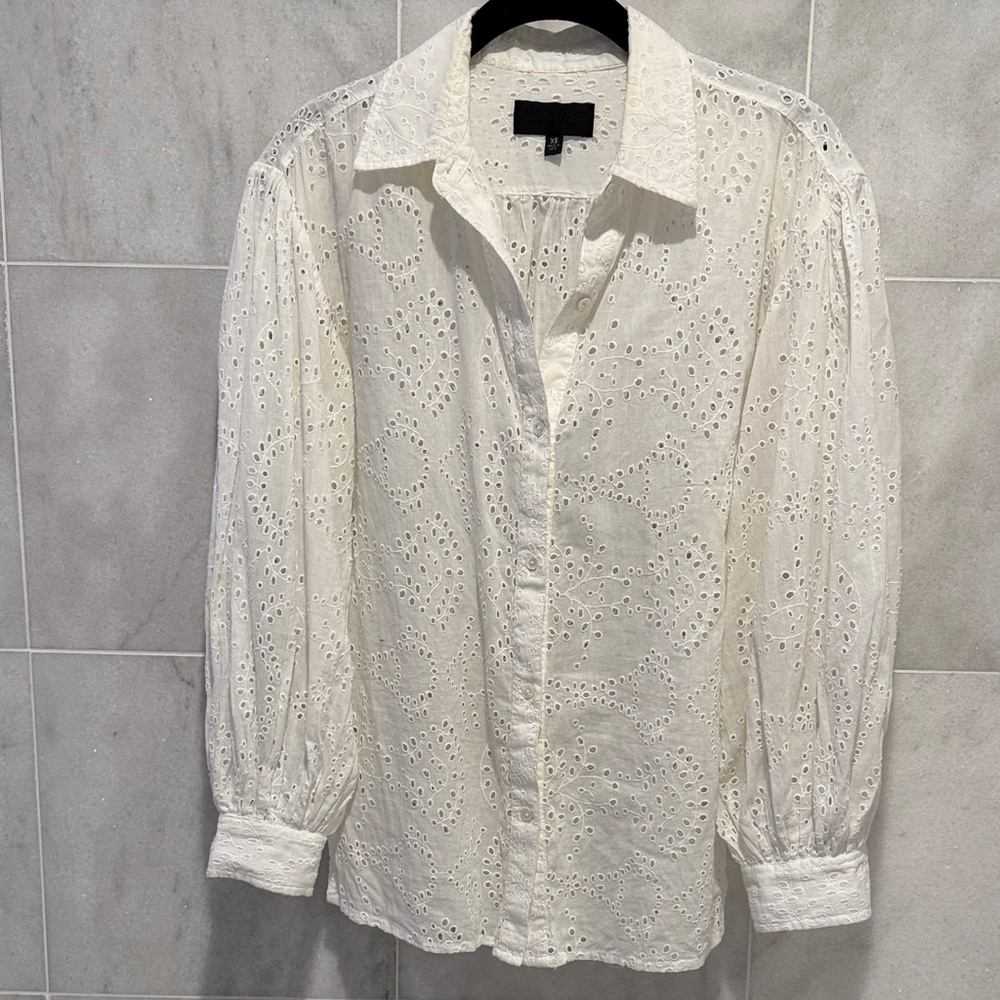 Nili Lotan White Eyelet Button Down Shirt